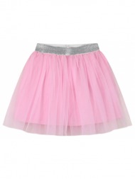μονόχρωμη φούστα με τούλι και ασημί λάστιχο για κορίτσι | ροζ