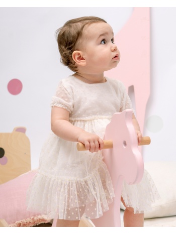 βρεφικό πουά φόρεμα για κορίτσι (6-18 μηνών) | εκρου