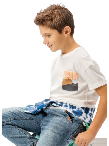 κοντομάνικη μπλούζα με τύπωμα για αγόρι | εκρου