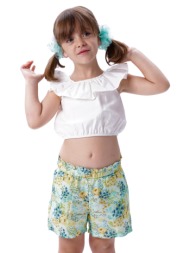 παιδικό σετ 2 τεμάχια με κροπ μπλούζα και φλοράλ σορτς για κορίτσι | φλοραλ