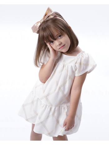 παιδικό φόρεμα με χρυσές λεπτομέρειες για κορίτσι | εκρου