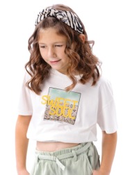 παιδική μπλούζα κροπ με τύπωμα για κορίτσι | εκρου