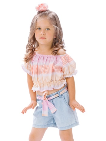 παιδικό σετ 2 τεμάχια με ριγέ κροπ μπλούζα για κορίτσι |