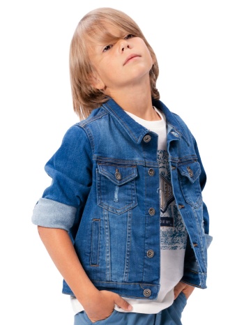λεπτό τζην μπουφάν με καταστροφές για αγόρι | μπλε τζην