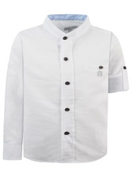 λινό μακρυμάνικο πουκάμισο με μάο γιακά για αγόρι για επίσημες εμφανίσεις | λευκο