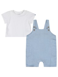 βρεφικό σετ 2 τεμάχια με μπλούζα και σαλοπέτα για αγόρι (0-15 μηνών) | ανοιχτο γαλαζιο