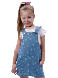 παιδικό σετ 2 τεμάχια με μπλούζα και τζην φόρεμα για κορίτσι | μπλε τζην