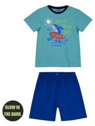 παιδική πιτζάμα 2 τεμάχια με τύπωμα που λάμπει στο σκοτάδι για αγόρι | μπλε
