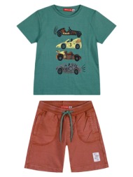 παιδικό σετ αχνούδιαστο φούτερ 2 τεμάχια με τύπωμα στην μπλούζα για αγόρι | κεραμιδι