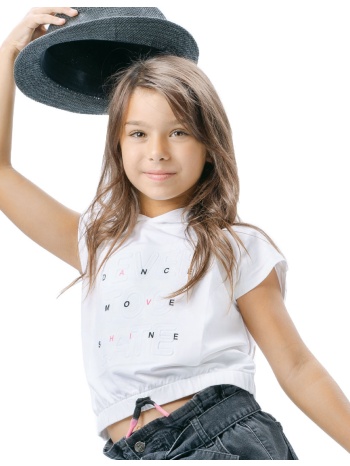 παιδικό κροπ μπλούζα με ανάγλυφη τύπωμα για κορίτσι | λευκο