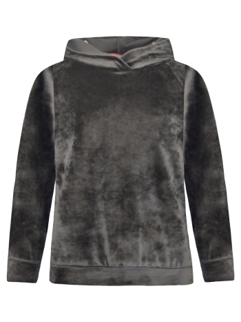 βελουτέ μπλούζα μονόχρωμη με κουκούλα για κορίτσι | σκουρο