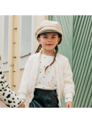 ζακέτα από συνθετική γούνα φερμουάρ για κορίτσι | εκρου