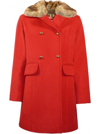 παλτό με γούνα στο γιακά και animal print φόδρα κοκκινο