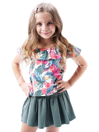 παιδικό σετ 2 τεμάχια με εμτριμέ μπλούζα για κορίτσι | χακι σε προσφορά