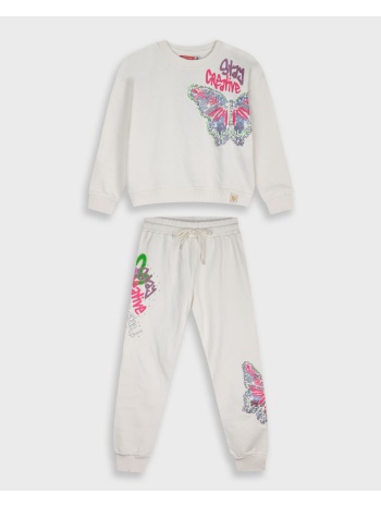 φούτερ φόρμα με τύπωμα | εκρου