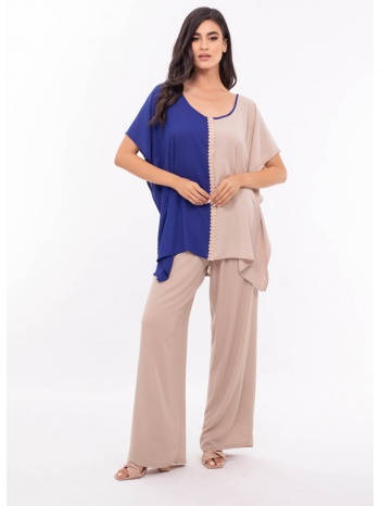 πουκαμισα plus size διχρωμη μπλε ρουα-μπεζ μπλε ρουα σε προσφορά