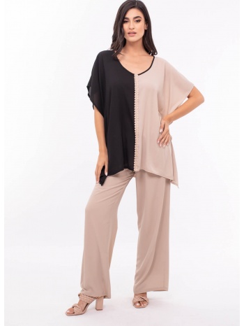 πουκαμισα plus size διχρωμη μαυρη-μπεζ μπεζ σε προσφορά