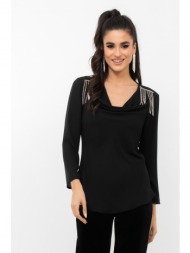 μπλουζα ντραπε με κροσι στρας μαυρο