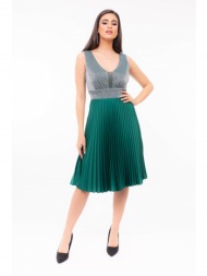 φορεμα plus size κοντο σατεν πλισε με glossy μπουστο πρασινο
