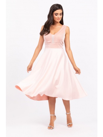 φορεμα plus size μιντι σατεν με γκλιτερ ροζ