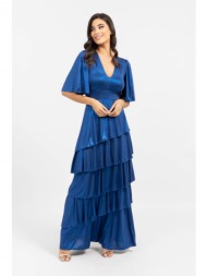 φορεμα μακρυ με βολαν μπλε ρουα μπλε ρουα
