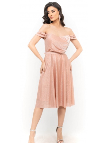 φορεμα plus size μιντι glossy off shoulder ροζ ροζ σε προσφορά