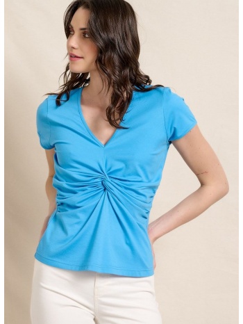 μπλουζα ελαστικη με λεπτομερεια κομπου τιρκουαζ σε προσφορά