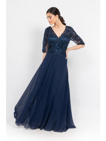 φορεμα plus size μακρυ μουσελινα μπλε