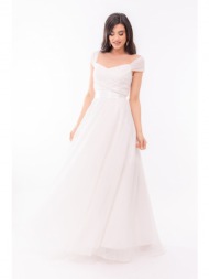 φορεμα bridal με μανικακι και ζωνη λευκο λευκο