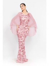 φορεμα plus size μακρυ παγιετα με μουσελινα ροζ