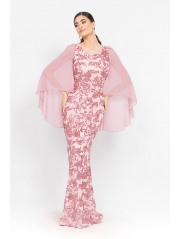 φορεμα plus size μακρυ παγιετα με μουσελινα ροζ σε προσφορά