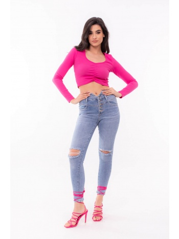 παντελονι jean stretch ψηλομεσο με σκισιματα denim σε προσφορά