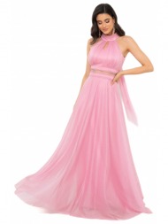 φορεμα μακρυ glitter με δεσιμο πισω ροζ ροζ