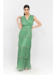 φορεμα glossy με βολαν και ζωνη πρασινο