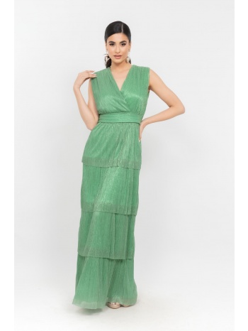 φορεμα glossy με βολαν και ζωνη πρασινο σε προσφορά