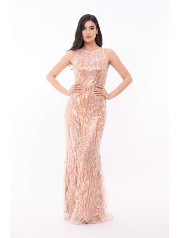 φορεμα μακρυ δαντελα με παγιετα ροζ σε προσφορά