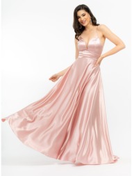 φορεμα μαξι σατεν εξωπλατο ροζ ροζ