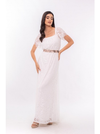 φορεμα δαντελα γοργονε με ζωνη λευκο λευκο σε προσφορά