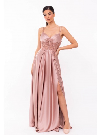 φορεμα μακρυ με σκισιμο ροζ ροζ