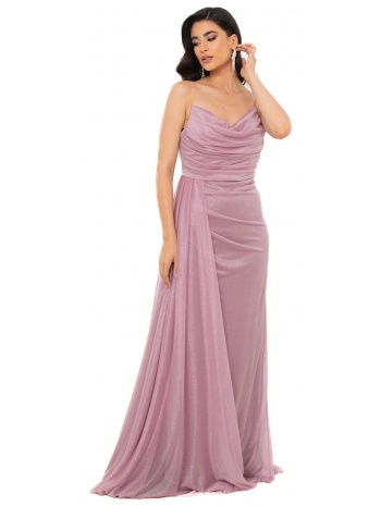 φορεμα μακρυ glitter με σουρα ροζ ροζ