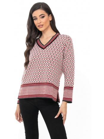 μπλουζα πλεκτη σε v λαιμοκοψη κοκκινη κοκκινο σε προσφορά