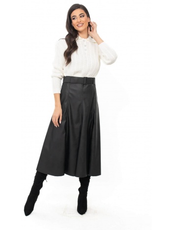 φουστα eco leather κλος με ζωνη μαυρη μαυρο σε προσφορά