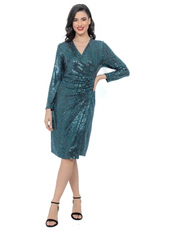 φορεμα μεταλιζε κρουαζε με σουρα πετρολ πετρολ σε προσφορά