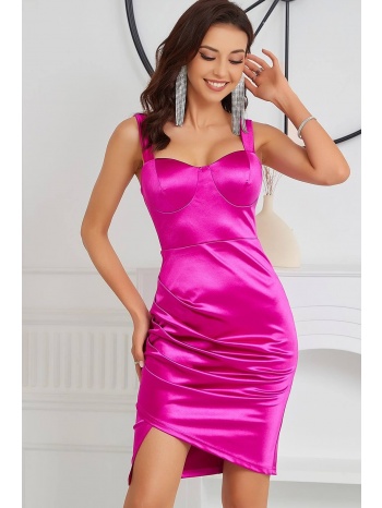 φορεμα σατεν κοντο με σουρες magenta σε προσφορά