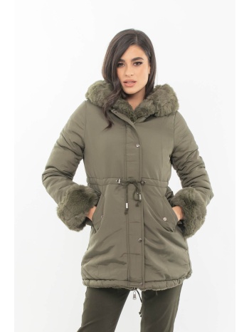 μπουφαν - γουνα διπλης οψης χακι χακι σε προσφορά