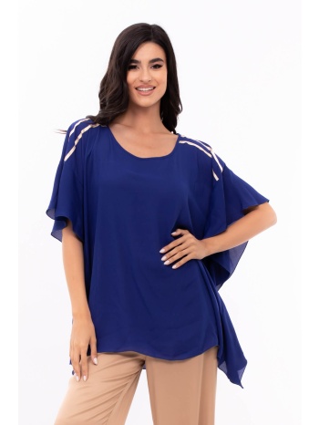 πουκαμισα plus size με χρυση τρεσα στους ωμους ρουα μπλε σε προσφορά