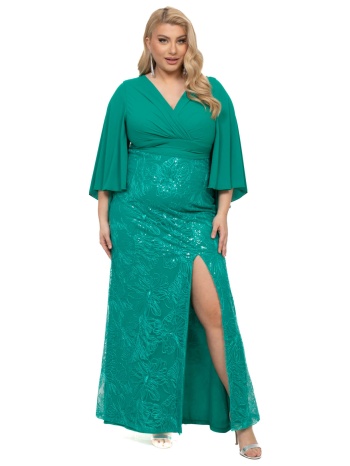 φορεμα plus size μακρυ με αναγλυφη δαντελα πρασινο πρασινο