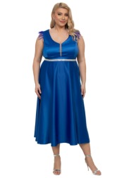 φορεμα plus size σατεν μπλε ρουα μπλε ρουα