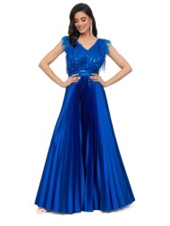 φορεμα σατεν πλισε μπλε ...