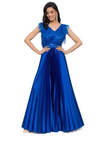 φορεμα σατεν πλισε μπλε ρουα μπλε ρουα